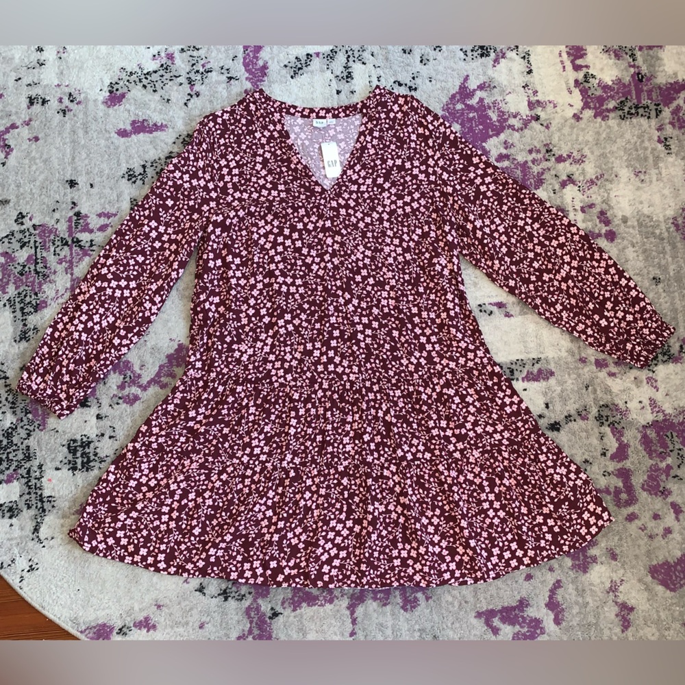 Gap long sleeve maroon and pink floral summer dress!